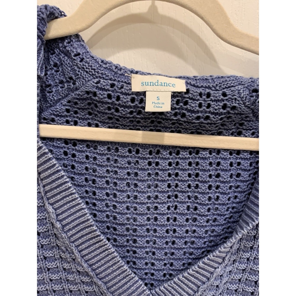 Sundance Catalog Blue Crochet Hooded Sweater Size S Coastal Cruise Fits Like‎ M - Picture 3 of 4